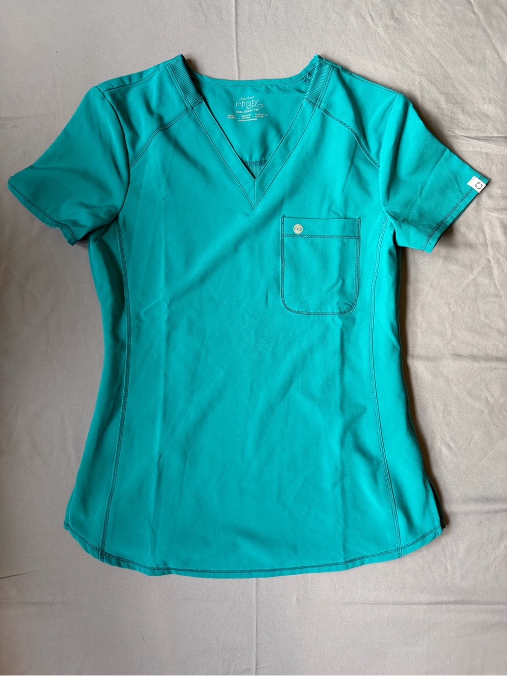 Cherokee Infinity Teal V-Neck Scrub Top Size XXS Stretch